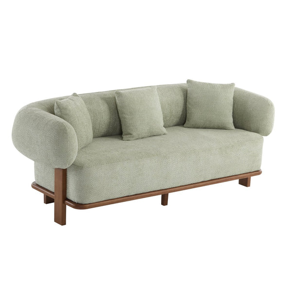 English Elm Round Arm Curved Sofa Plush Upholstered Mid-century Living Room Lounge Seating Light Green N771P270523L