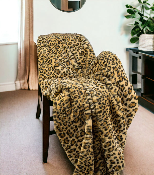 Homeroots 50" X 70" Brown And Black Faux Fur Leopard Plush Throw Blanket  Faux Fur 354555