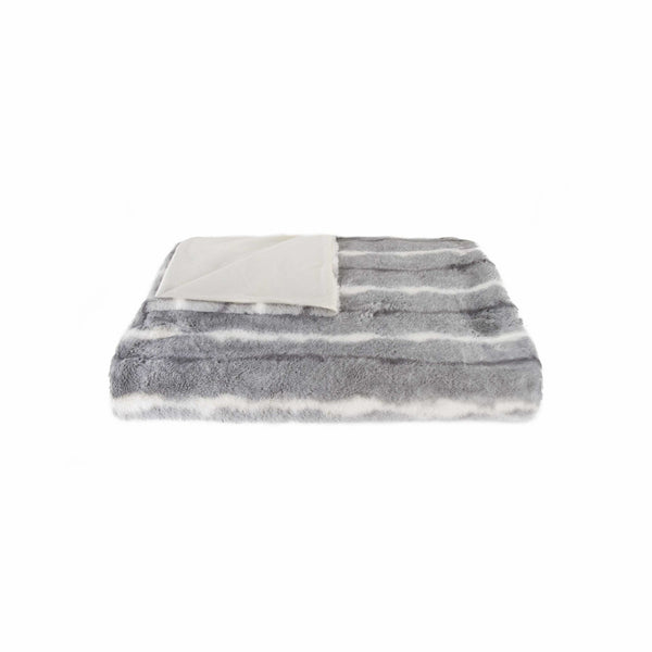 Homeroots 50" X 70" Gray And White Faux Fur Striped Plush Throw Blanket  Faux Fur 354556