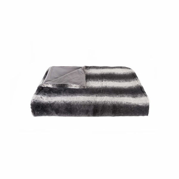 Homeroots 50" X 70" Gray And White Faux Fur Striped Plush Throw Blanket  Faux Fur 354557