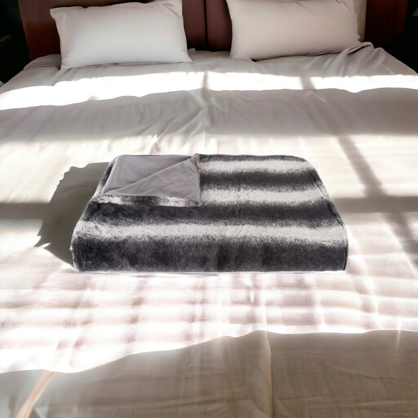 Homeroots 50" X 70" Gray And White Faux Fur Striped Plush Throw Blanket  Faux Fur 354557