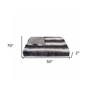 Homeroots 50" X 70" Gray And White Faux Fur Striped Plush Throw Blanket  Faux Fur 354557