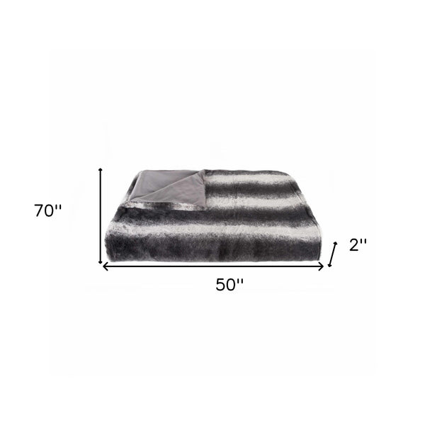 Homeroots 50" X 70" Gray And White Faux Fur Striped Plush Throw Blanket  Faux Fur 354557