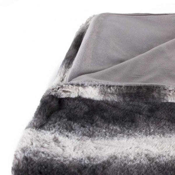 Homeroots 50" X 70" Gray And White Faux Fur Striped Plush Throw Blanket  Faux Fur 354557