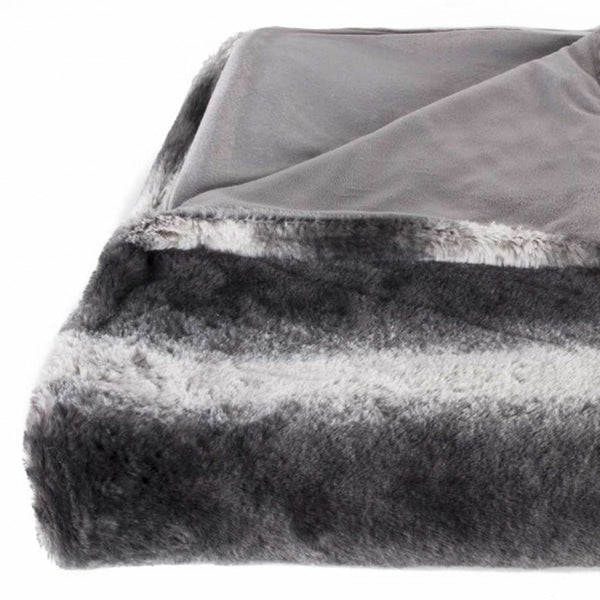 Homeroots 50" X 70" Gray And White Faux Fur Striped Plush Throw Blanket  Faux Fur 354557