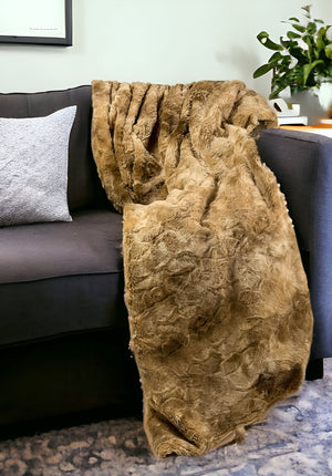 Homeroots 50" X 70" Taupe And Ivory Faux Fur Plush Throw Blanket  Faux Fur 354558