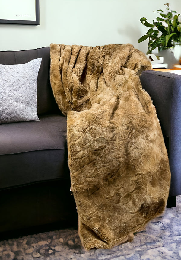 Homeroots 50" X 70" Taupe And Ivory Faux Fur Plush Throw Blanket  Faux Fur 354558
