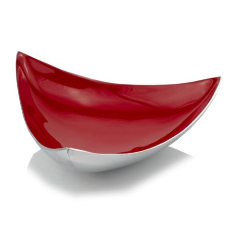 Homeroots 14" Silver And Red Triangular Bowl - Modern Handcrafted Aluminum Design For Stylish Home Decor Red  354585
