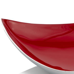Homeroots 14" Silver And Red Triangular Bowl - Modern Handcrafted Aluminum Design For Stylish Home Decor Red  354585