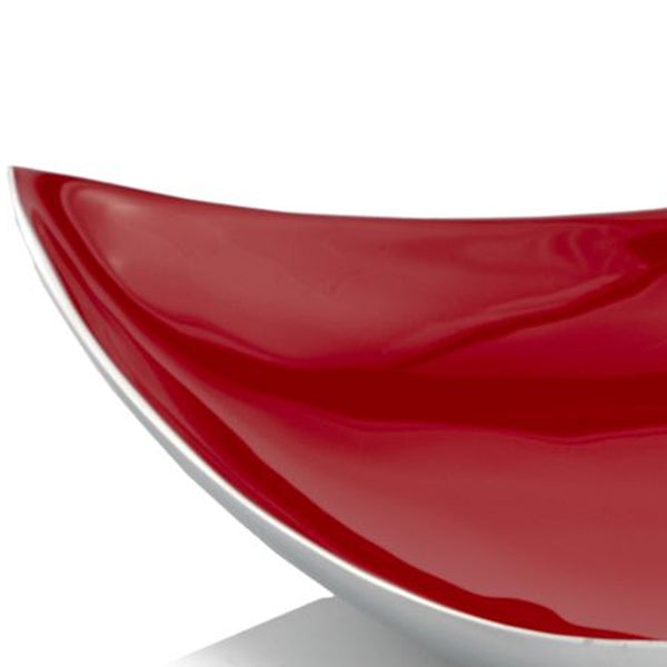 Homeroots 14" Silver And Red Triangular Bowl - Modern Handcrafted Aluminum Design For Stylish Home Decor Red  354585