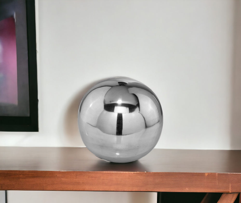 Homeroots 10" Silver Buffed Aluminum Decorative Orb  Buffed Aluminum 354596