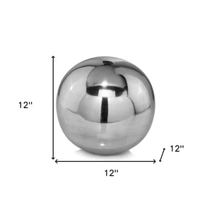 Homeroots 12" Silver Buffed Aluminum Decorative Orb Tabletop Sculpture  Buffed Aluminum 354597
