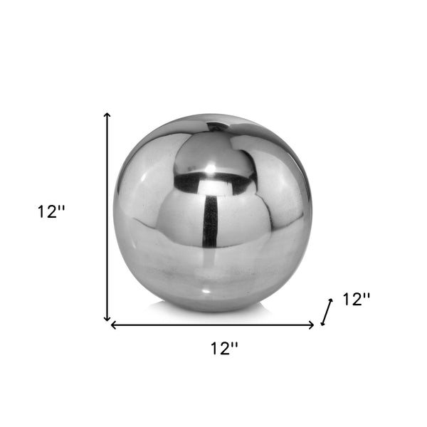 Homeroots 12" Silver Buffed Aluminum Decorative Orb Tabletop Sculpture  Buffed Aluminum 354597