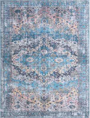 Unique Loom Mangata Mary Machine Made Border Rug Blue, Blue/Black/Beige/Ivory/Gray/Navy Blue/Peach/Turquoise 10' 6" x 13' 1"