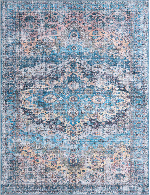 Unique Loom Mangata Mary Machine Made Border Rug Blue, Blue/Black/Beige/Ivory/Gray/Navy Blue/Peach/Turquoise 10' 6" x 13' 1"