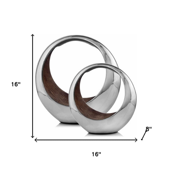 HomeRoots 16" Stunning Silver and Brown Buffed Aluminum Tabletop Sculpture - Modern Elegance for Any Space 16 354603