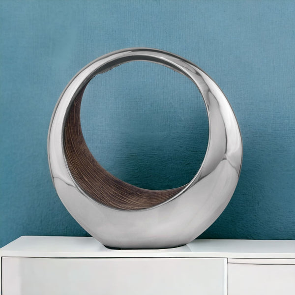 Homeroots 16" Silver And Brown Buffed Aluminum Tabletop Sculpture  Buffed Aluminum 354603