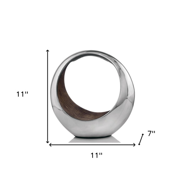 Homeroots 11" Brown And Silver Aluminum Circular Decorative Bowl  Buffed Aluminum 354604