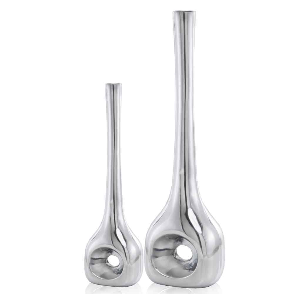Homeroots Set Of Two Silver Aluminum Novelty Table Vases  Aluminum 354606