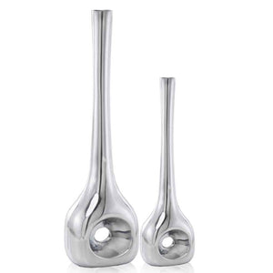 Homeroots Set Of Two Silver Aluminum Novelty Table Vases  Aluminum 354606