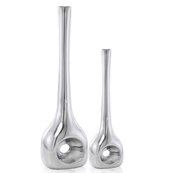Homeroots Set Of Two Silver Aluminum Novelty Table Vases  Aluminum 354606