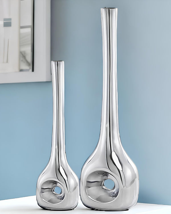 Homeroots Set Of Two Silver Aluminum Novelty Table Vases  Aluminum 354606