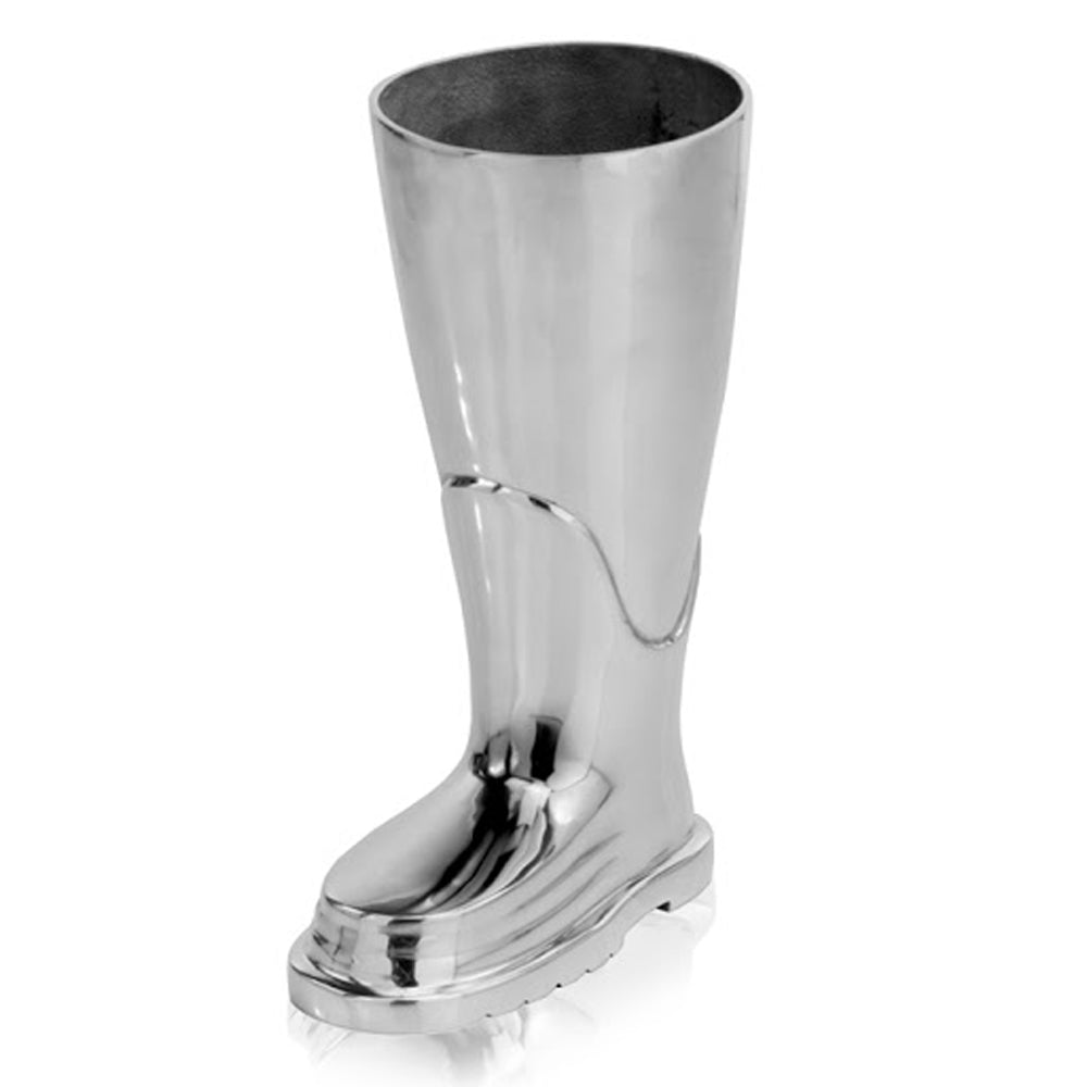 Homeroots 16" Silver Buffed Aluminum Firefighter Boot Umbrella Stand Sculpture  Buffed Aluminum 354611