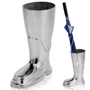 Homeroots 16" Silver Buffed Aluminum Firefighter Boot Umbrella Stand Sculpture  Buffed Aluminum 354611