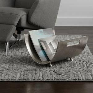 HomeRoots 17" Brushed Silver Magazine Basket - Modern Rustic Aluminum Storage for Home or Office Décor 354612