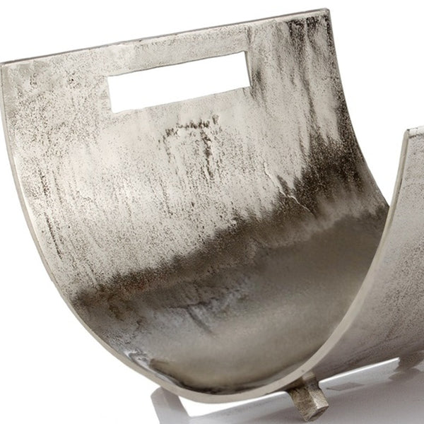 Homeroots 17" Brushed Silver Modern Magazine Basket  Aluminum 354612