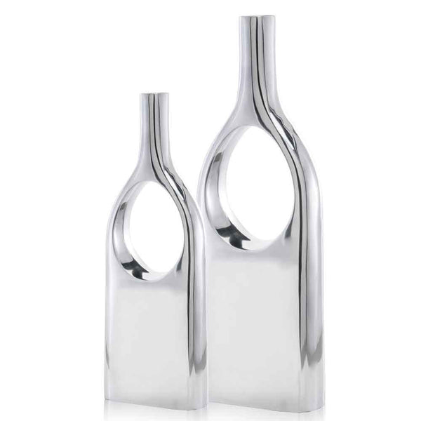 Homeroots Set Of Two Silver Aluminum Modern Hole Table Vases  Aluminum 354613
