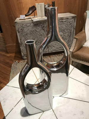 Homeroots Set Of Two Silver Aluminum Modern Hole Table Vases  Aluminum 354613