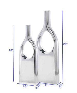 Homeroots Set Of Two Silver Aluminum Modern Hole Table Vases  Aluminum 354613