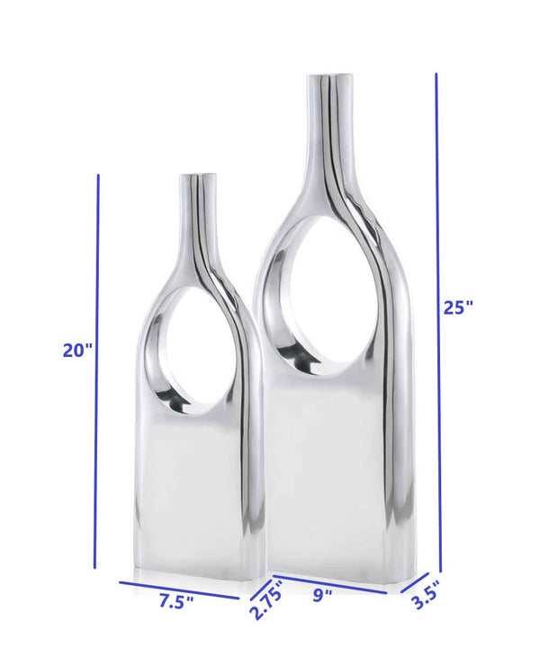 Homeroots Set Of Two Silver Aluminum Modern Hole Table Vases  Aluminum 354613