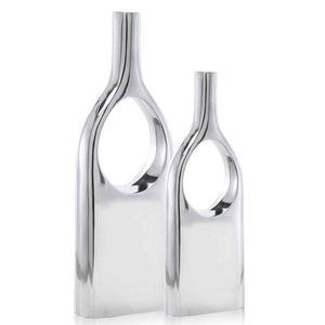 Homeroots Set Of Two Silver Aluminum Modern Hole Table Vases  Aluminum 354613