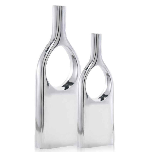 Homeroots Set Of Two Silver Aluminum Modern Hole Table Vases  Aluminum 354613