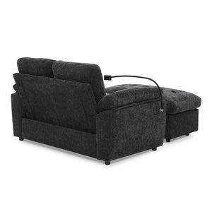 English Elm Leisure Chenille Two Seat Reclining Sofa with Usb Port Storage Ottoman Padded Armrests Black W487S00521