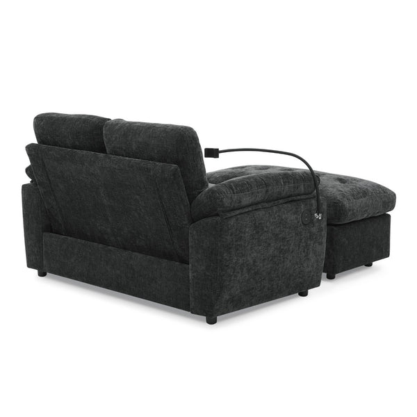 English Elm Leisure Chenille Two Seat Reclining Sofa with Usb Port Storage Ottoman Padded Armrests Black W487S00521