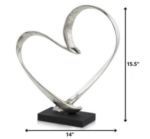 Homeroots 16" Raw Silver And Black Heart Sculpture - Hand-crafted Modern Accent For Stylish Home Décor And Gifts  Buffed Aluminum 354624