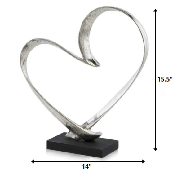 Homeroots 16" Raw Silver And Black Heart Sculpture - Hand-crafted Modern Accent For Stylish Home Décor And Gifts  Buffed Aluminum 354624