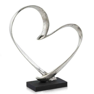 Homeroots 16" Raw Silver And Black Heart Sculpture - Hand-crafted Modern Accent For Stylish Home Décor And Gifts  Buffed Aluminum 354624