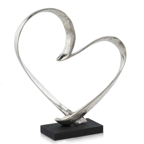 Homeroots 16" Raw Silver And Black Heart Sculpture - Hand-crafted Modern Accent For Stylish Home Décor And Gifts  Buffed Aluminum 354624