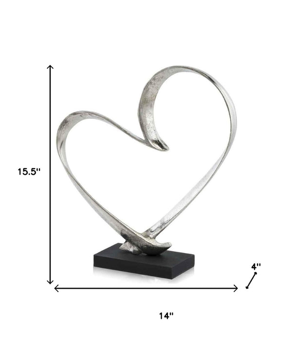 Homeroots 16" Raw Silver And Black Heart Sculpture - Hand-crafted Modern Accent For Stylish Home Décor And Gifts  Buffed Aluminum 354624