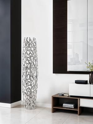 Homeroots 47" Aluminum Silver Twigs Cylinder Floor Vase  Aluminum 354632