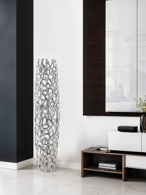 Homeroots 47" Aluminum Silver Twigs Cylinder Floor Vase  Aluminum 354632