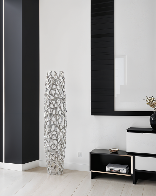 Homeroots 40" Aluminum Silver Twigs Cylinder Floor Vase  Aluminum 354633