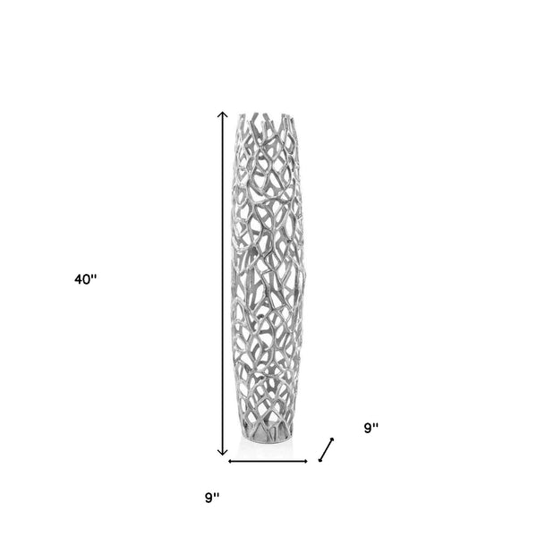 Homeroots 40" Aluminum Silver Twigs Cylinder Floor Vase  Aluminum 354633