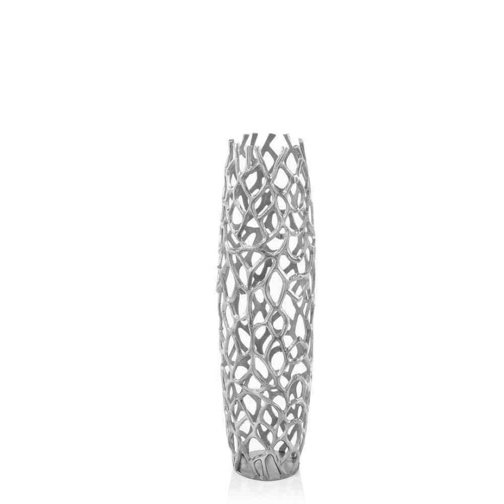 HomeRoots 47" Aluminum Twigs Cylinder Floor Vase - Modern Sculptural Decor for Elegant Home Accents & Gifts Medium Silver 354634