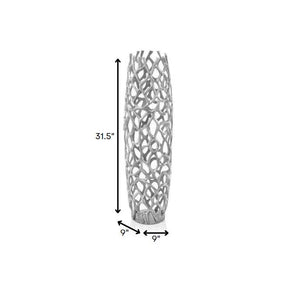 Homeroots 32" Aluminum Silver Twigs Cylinder Floor Vase  Aluminum 354634