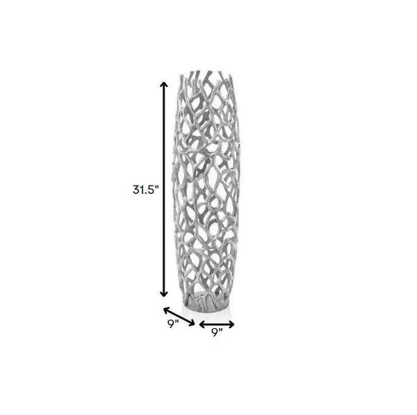 Homeroots 32" Aluminum Silver Twigs Cylinder Floor Vase  Aluminum 354634